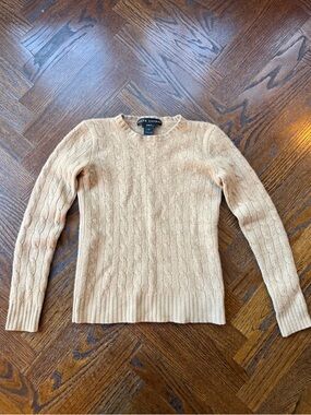 Iconic Ralph Lauren Camel cashmere Cable Knit geo Sweater